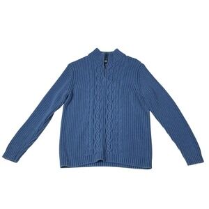 Lands' End Blue Cable Knit Quarter Zip Sweater Womens M Petite